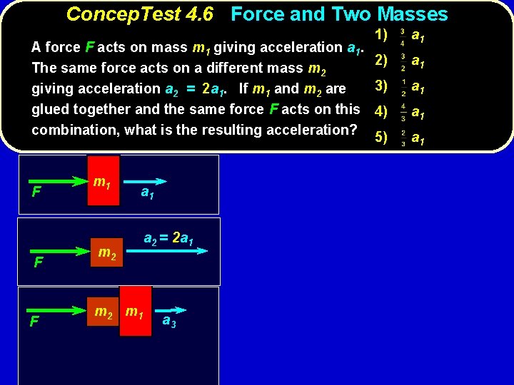 Concep. Test 4. 6 Force and Two Masses 1) A force F acts on