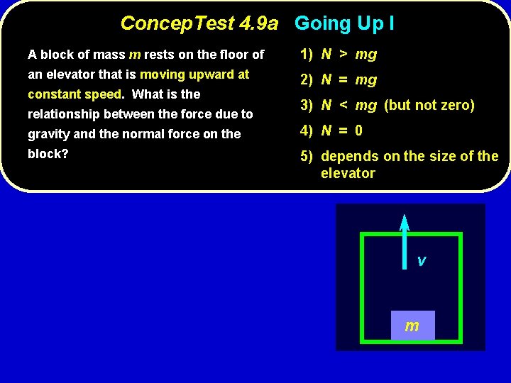 Concep. Test 4. 9 a Going Up I A block of mass m rests