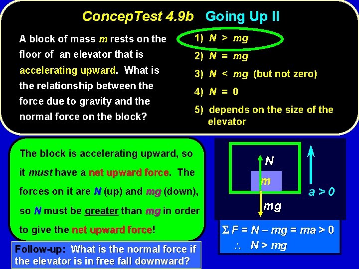 Concep. Test 4. 9 b Going Up II A block of mass m rests