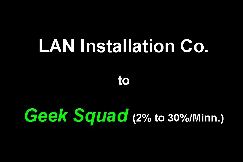 LAN Installation Co. to Geek Squad (2% to 30%/Minn. ) 