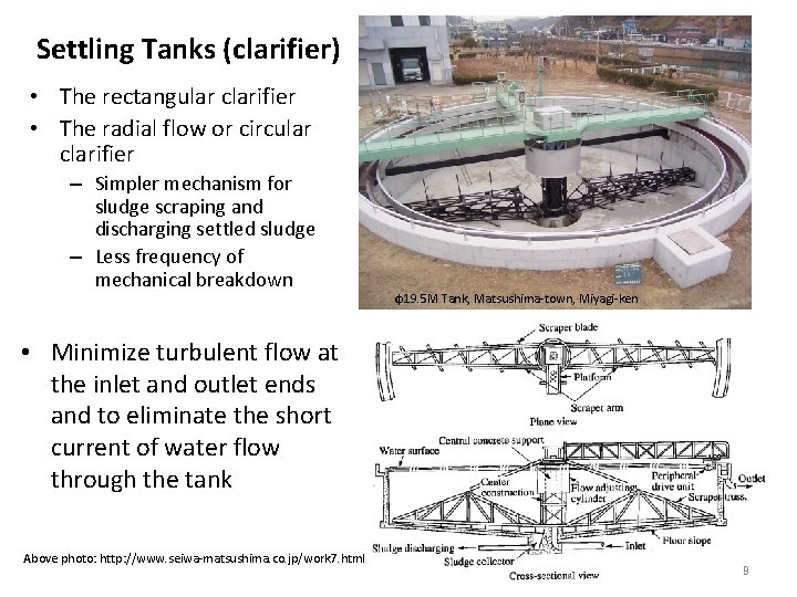 Settling Tanks (clarifier) • The rectangular clarifier • The radial flow or circular clarifier