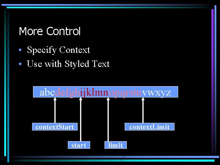 More Control • Specify Context • Use with Styled Text abcdefghijklmnopqrstuvwxyz context. Start start