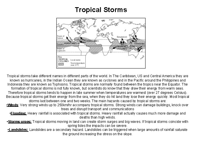 Tropical Storms Tropical storms take different names in different parts of the world. In