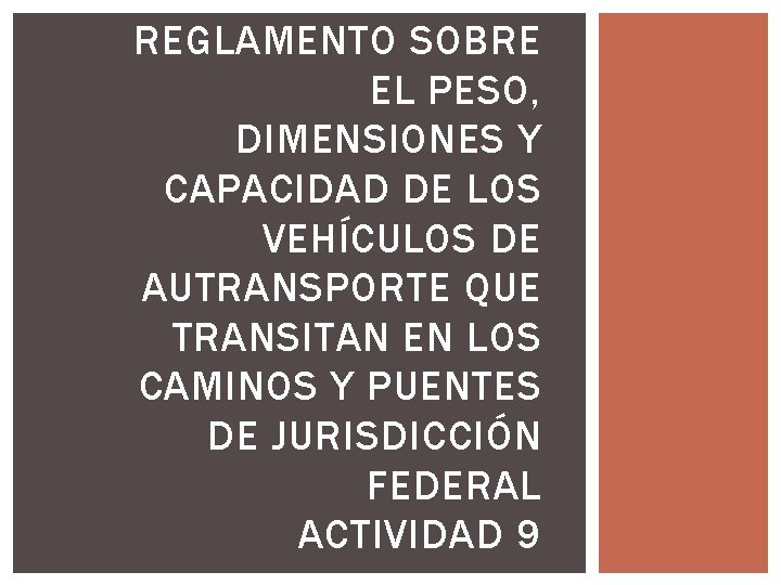 REGLAMENTO SOBRE EL PESO DIMENSIONES Y CAPACIDAD DE
