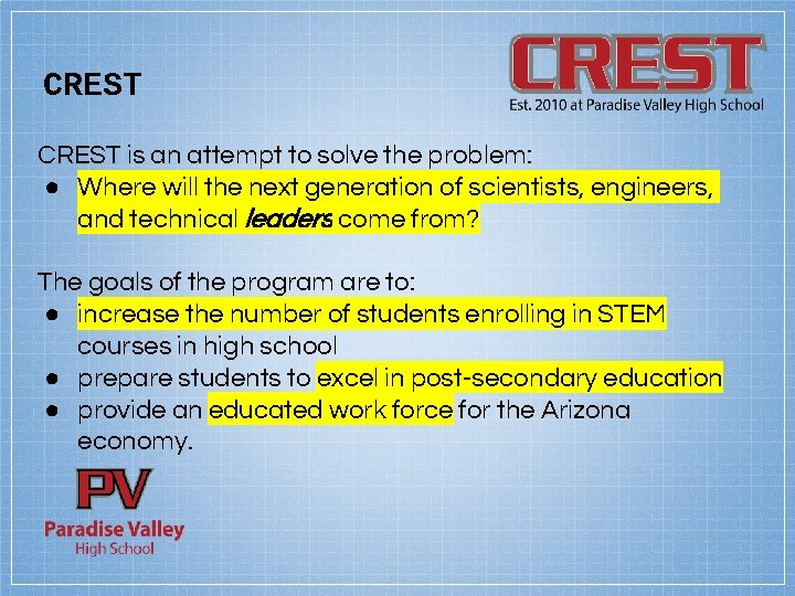 CREST is an attempt to solve the problem: ● Where will the next generation