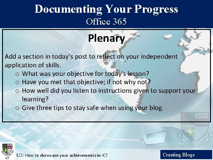 Documenting your progress Documenting Your Progress Office 365 Plenary Add a section in today’s