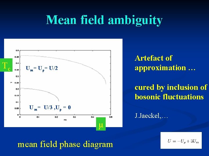 Mean field ambiguity Tc Artefact of approximation … Um= Uρ= U/2 cured by inclusion