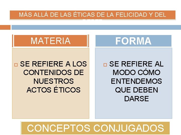 MÁS ALLÁ DE LAS ÉTICAS DE LA FELICIDAD Y DEL DEBER FORMA MATERIA SE