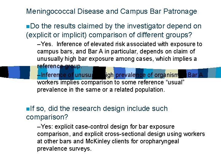 Meningococcal Disease and Campus Bar Patronage n. Do the results claimed by the investigator