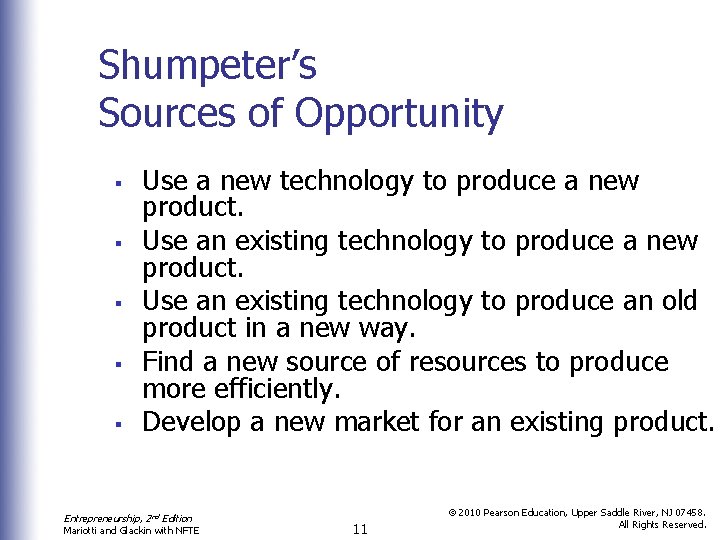 Shumpeter’s Sources of Opportunity § § § Use a new technology to produce a