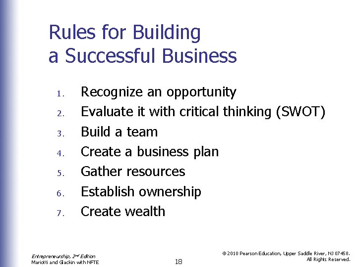 Rules for Building a Successful Business 1. 2. 3. 4. 5. 6. 7. Recognize Rules for Building a Successful Business 1. 2. 3. 4. 5. 6. 7. Recognize