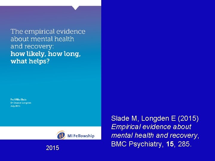 2015 Slade M, Longden E (2015) Empirical evidence about mental health and recovery, BMC 2015 Slade M, Longden E (2015) Empirical evidence about mental health and recovery, BMC