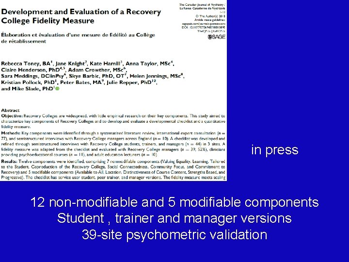 in press 12 non-modifiable and 5 modifiable components Student , trainer and manager versions in press 12 non-modifiable and 5 modifiable components Student , trainer and manager versions
