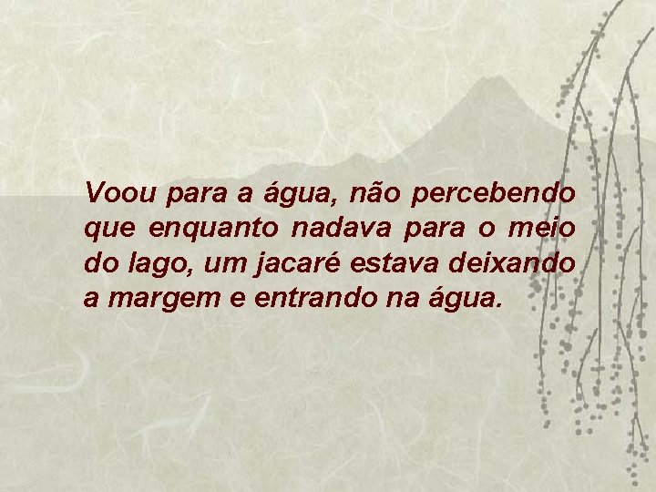 Voou para a água, não percebendo que enquanto nadava para o meio do lago,