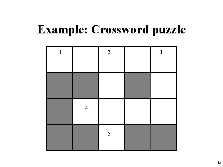 Example: Crossword puzzle 1 2 3 4 5 12 Example: Crossword puzzle 1 2 3 4 5 12