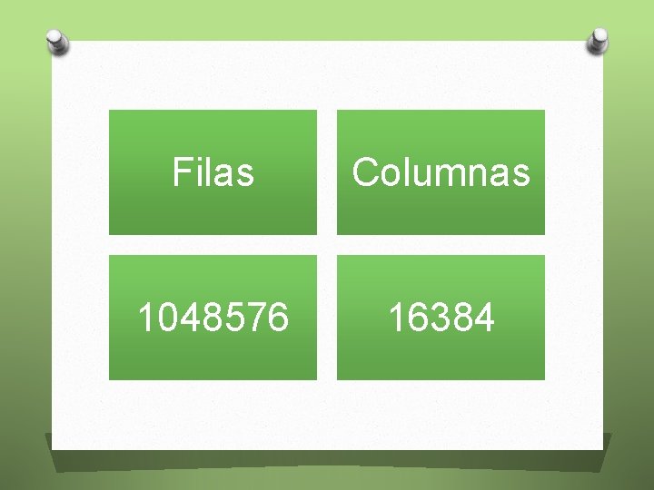 Filas Columnas 1048576 16384 