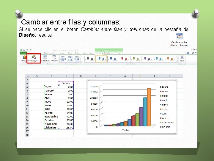 Cambiar entre filas y columnas: Si se hace clic en el botón Cambiar entre