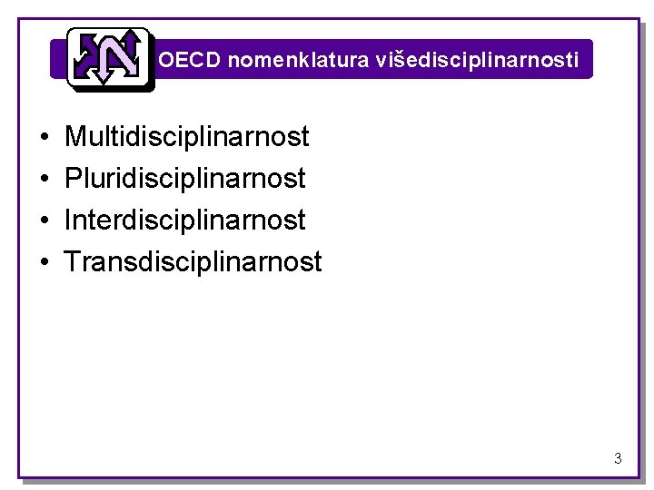 OECD nomenklatura višedisciplinarnosti • • Multidisciplinarnost Pluridisciplinarnost Interdisciplinarnost Transdisciplinarnost 3 