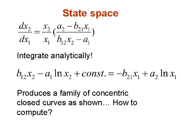 State space Integrate analytically! Produces a family of concentric closed curves as shown… How