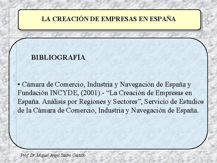 LA CREACIÓN DE EMPRESAS EN ESPAÑA BIBLIOGRAFÍA • Cámara de Comercio, Industria y Navegación