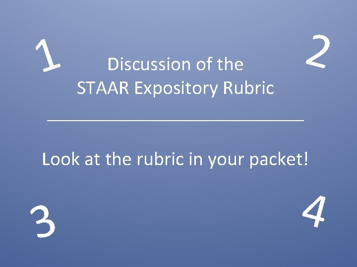 1 2 Discussion of the STAAR Expository Rubric _____________ Look at the rubric in
