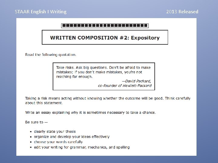 STAAR English I Writing 2013 Released 