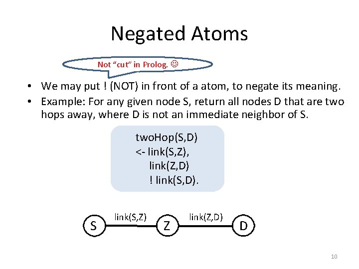 Negated Atoms Not “cut” in Prolog. • We may put ! (NOT) in front