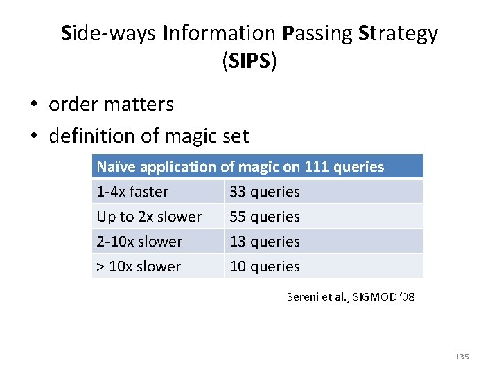 Side-ways Information Passing Strategy (SIPS) • order matters • definition of magic set _bad.