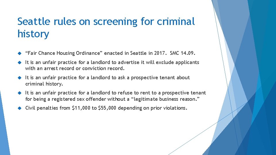 Seattle rules on screening for criminal history “Fair Chance Housing Ordinance” enacted in Seattle