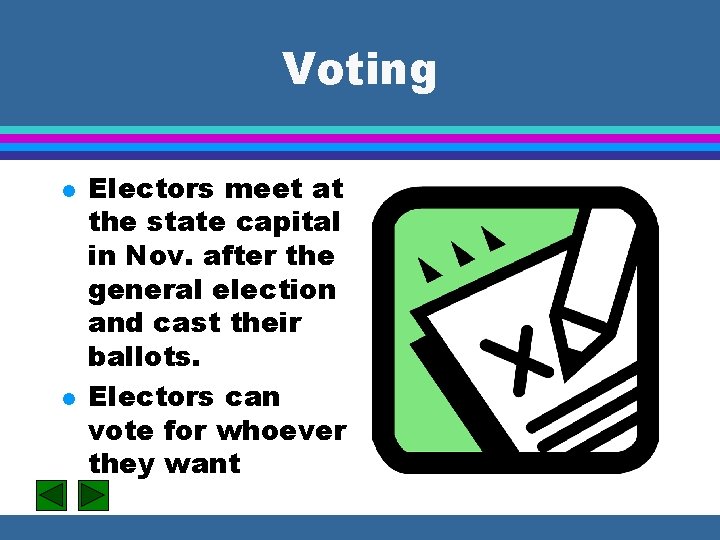 Voting l l Electors meet at the state capital in Nov. after the general