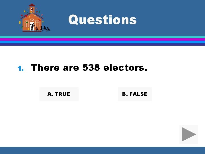 Questions 1. There are 538 electors. A. TRUE B. FALSE 