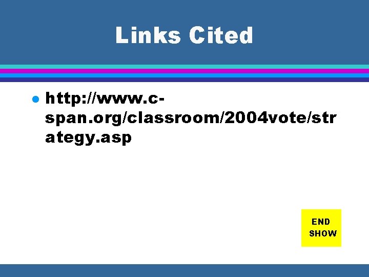 Links Cited l http: //www. cspan. org/classroom/2004 vote/str ategy. asp END SHOW 