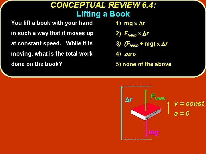 CONCEPTUAL REVIEW 6. 4: Lifting a Book You lift a book with your hand