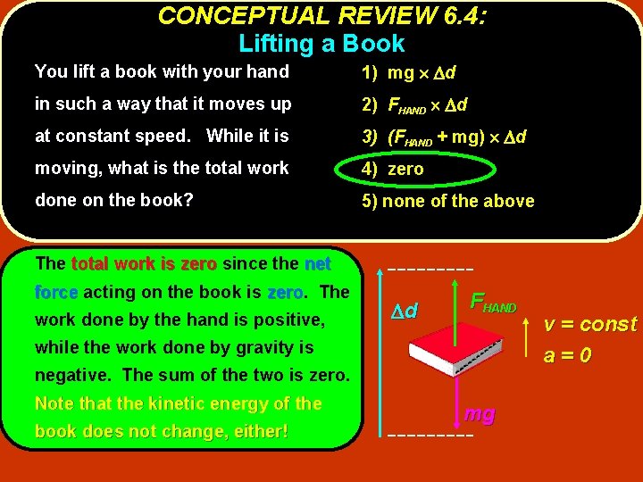 CONCEPTUAL REVIEW 6. 4: Lifting a Book You lift a book with your hand