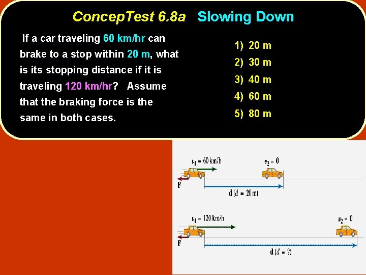 Concep. Test 6. 8 a Slowing Down If a car traveling 60 km/hr can