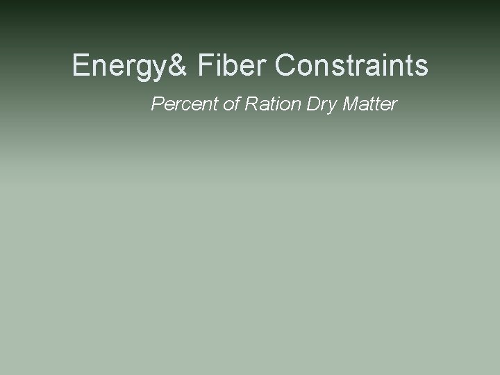 Energy& Fiber Constraints Percent of Ration Dry Matter 