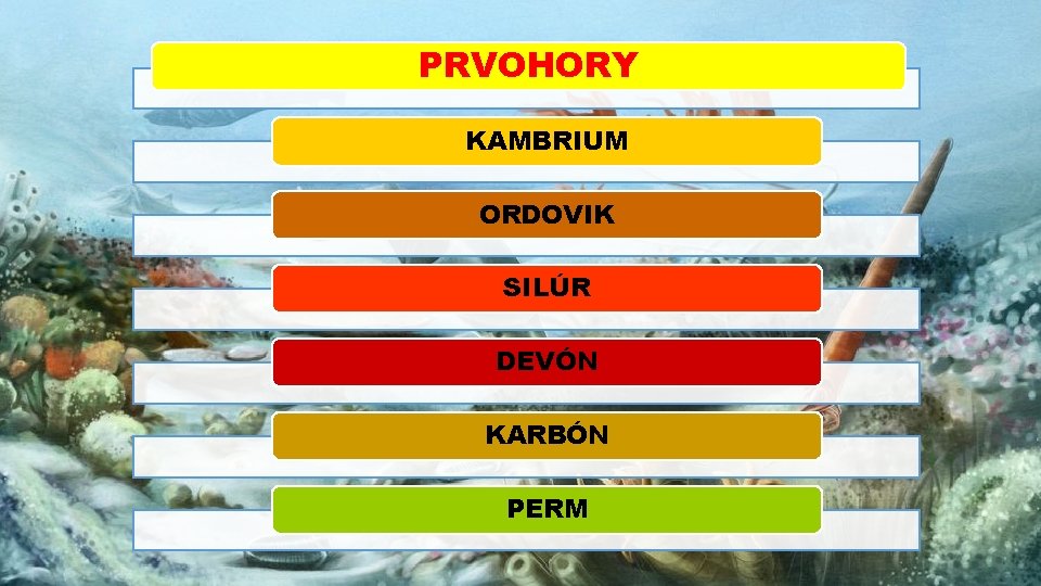 PRVOHORY KAMBRIUM ORDOVIK SILÚR DEVÓN KARBÓN PERM 