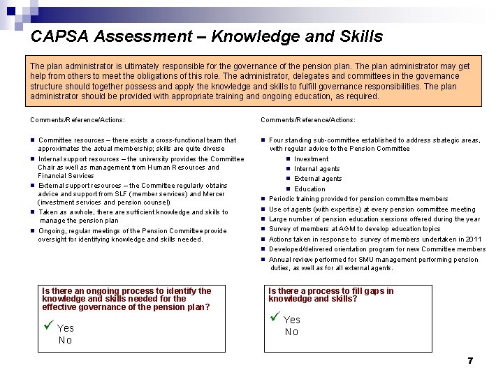CAPSA Assessment – Knowledge and Skills The plan administrator is ultimately responsible for the