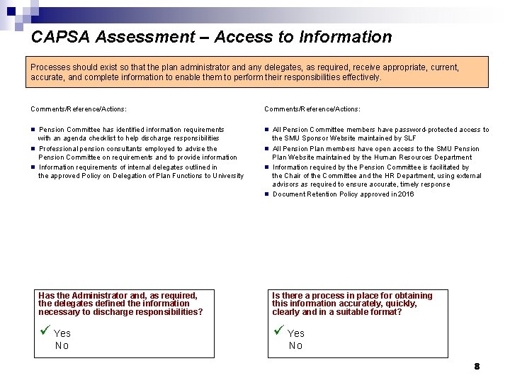 CAPSA Assessment – Access to Information Processes should exist so that the plan administrator
