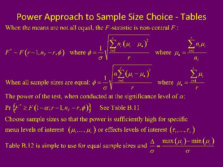 Power Approach to Sample Size Choice - Tables 