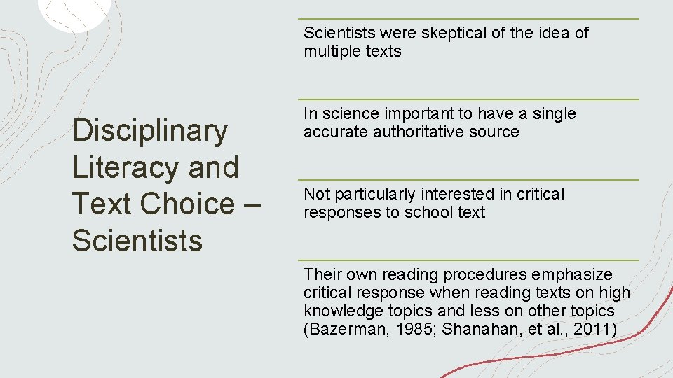 Scientists were skeptical of the idea of multiple texts Disciplinary Literacy and Text Choice
