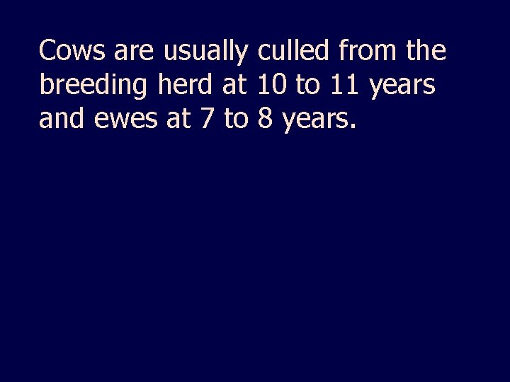 Cows are usually culled from the breeding herd at 10 to 11 years and