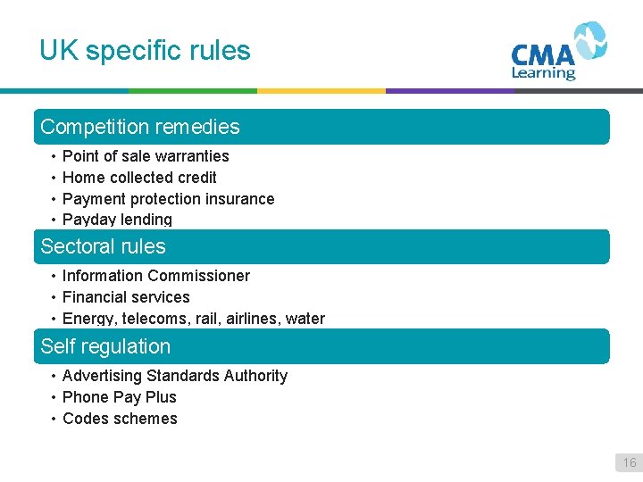 UK specific rules Competition remedies • • Point of sale warranties Home collected credit