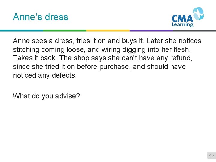 Anne’s dress Anne sees a dress, tries it on and buys it. Later she