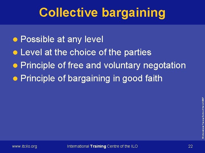 Collective bargaining at any level l Level at the choice of the parties l