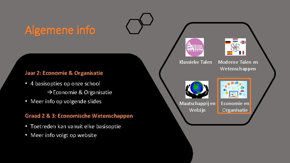 Algemene info Jaar 2: Economie & Organisatie • 4 basisopties op onze school Economie