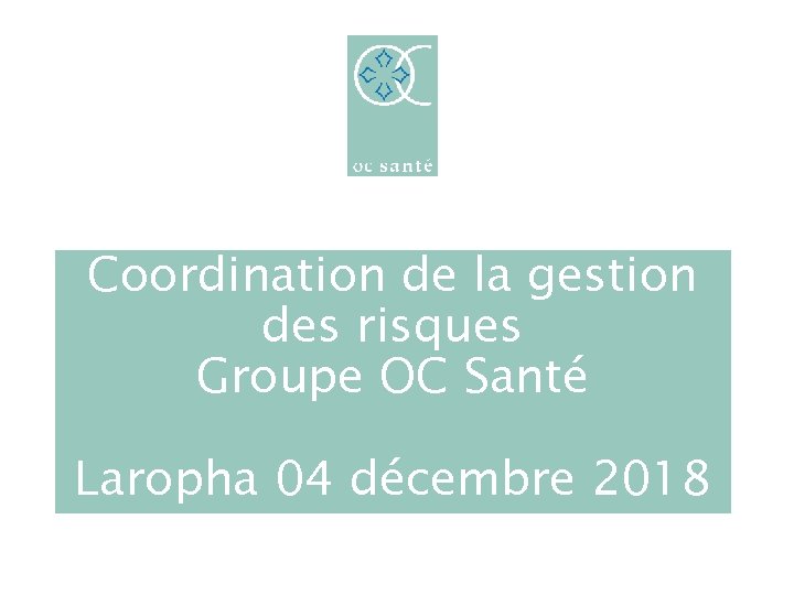 Coordination de la gestion des risques Groupe OC Santé Laropha 04 décembre 2018 