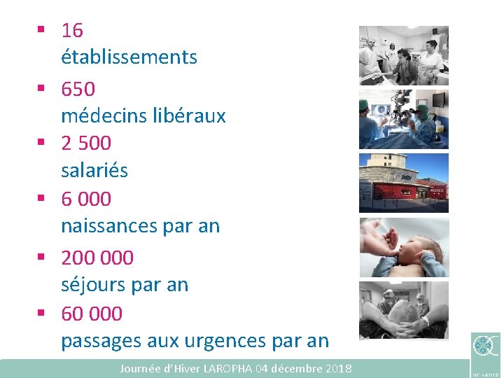 § 16 établissements § 650 médecins libéraux § 2 500 salariés § 6 000