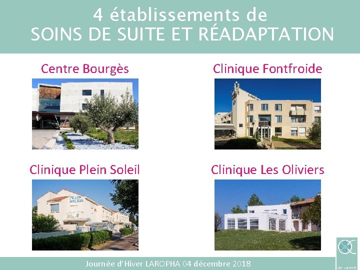 4 établissements de SOINS DE SUITE ET RÉADAPTATION Clinique Plein Soleil Clinique Fontfroide UNE