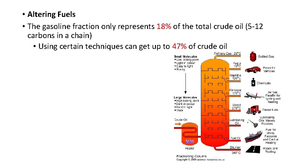  • Altering Fuels • The gasoline fraction only represents 18% of the total